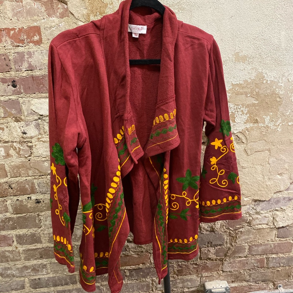 Luv 2 Luv Embroidered Open Sweater Cardigan Large